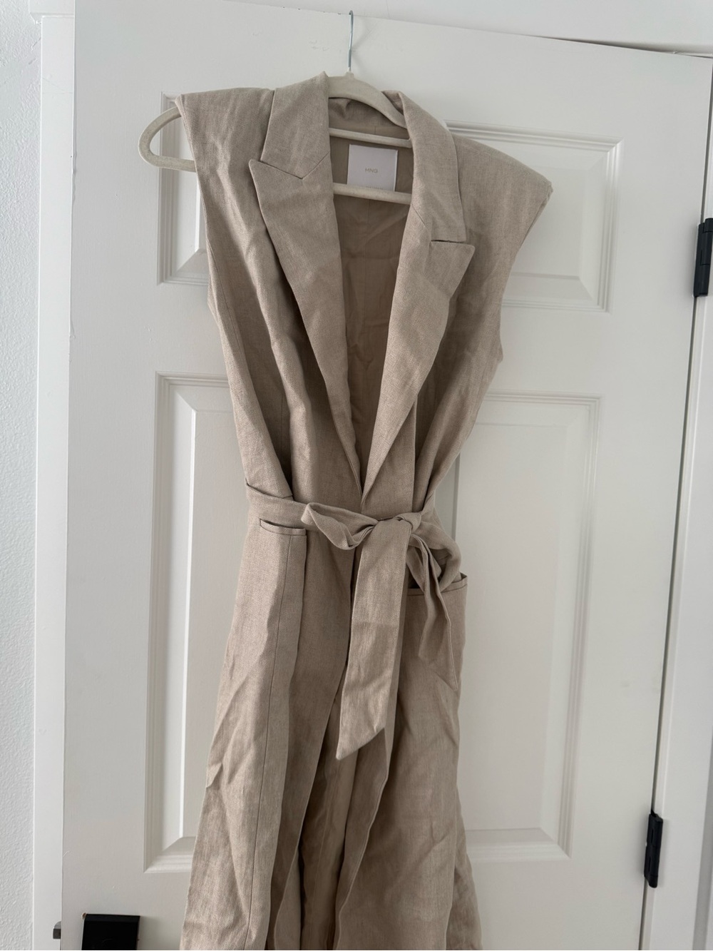 Mango Sleeveless Tie-Waist Jumpsuit in Light Beige